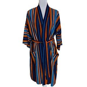 VTG 1970s Swinger Robe Retro Bold Striped Terry Cloth Unisex Belted Lounge Spa